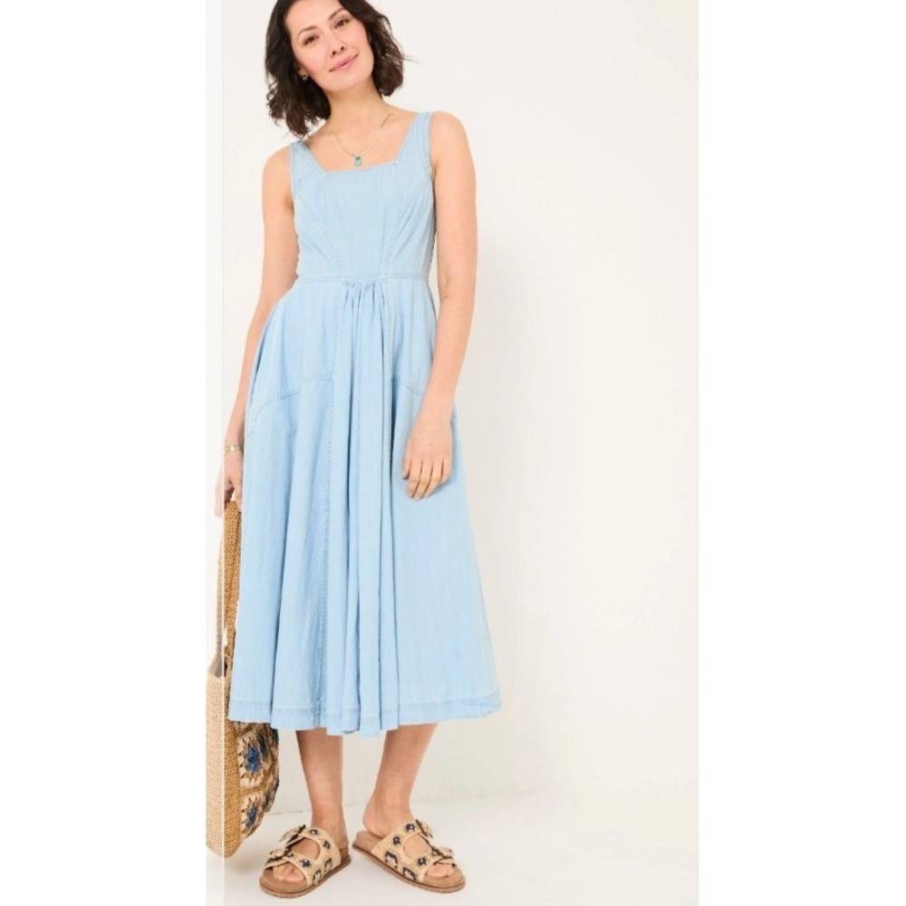NWT FatFace Maria Blue Denim Midi Dress Cottagecore Quiet‎ Luxury 12S